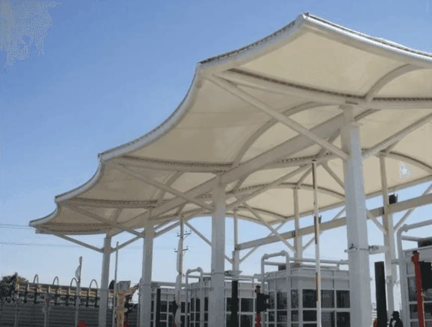Commercial entrance and architectural gate tensile canopy structure