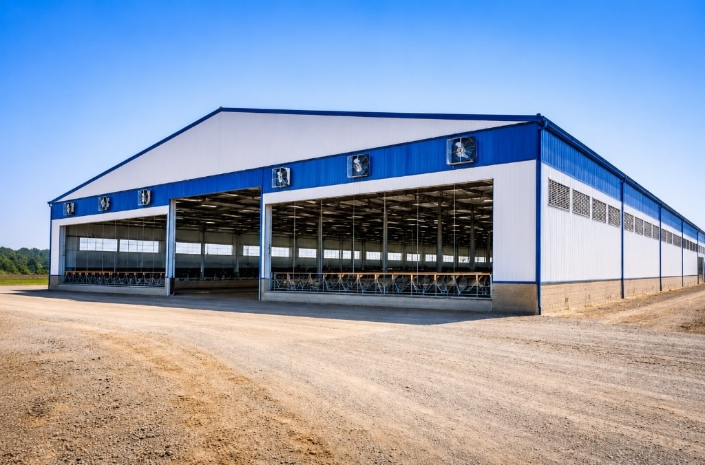 Large-span industrial and agricultural steel building with portal frames