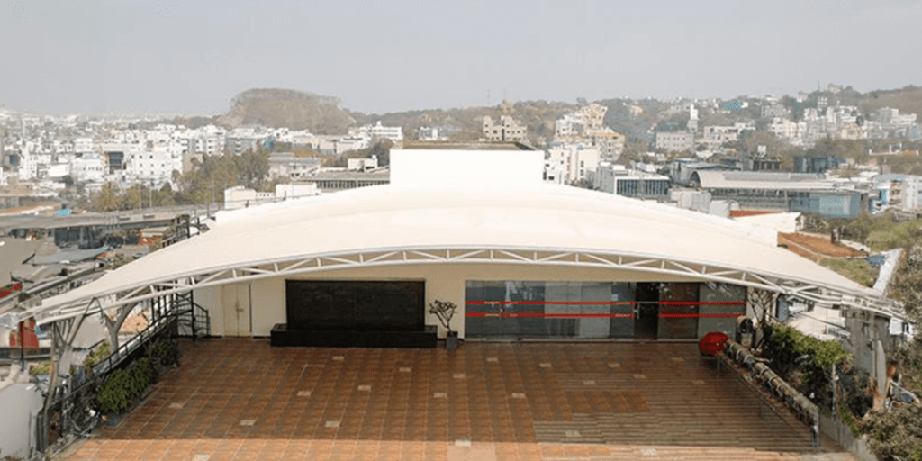 Arched rooftop terrace architectural tensile canopy structure in Punjab