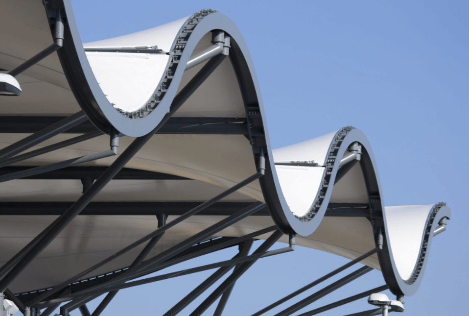 Curved architectural wave tensile canopy membrane structure
