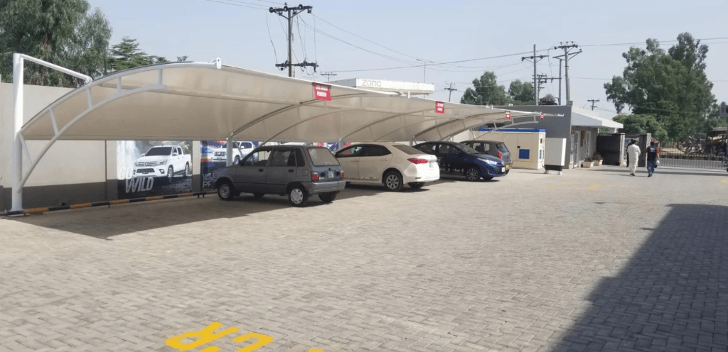 Cantilevered car parking tensile shade structures