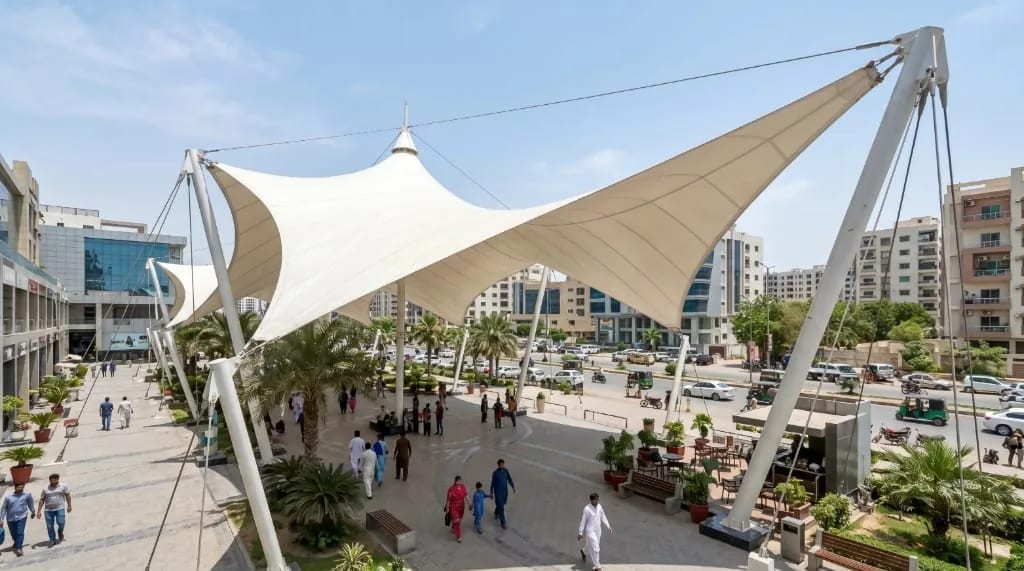 Custom conical architectural tensile membrane structure